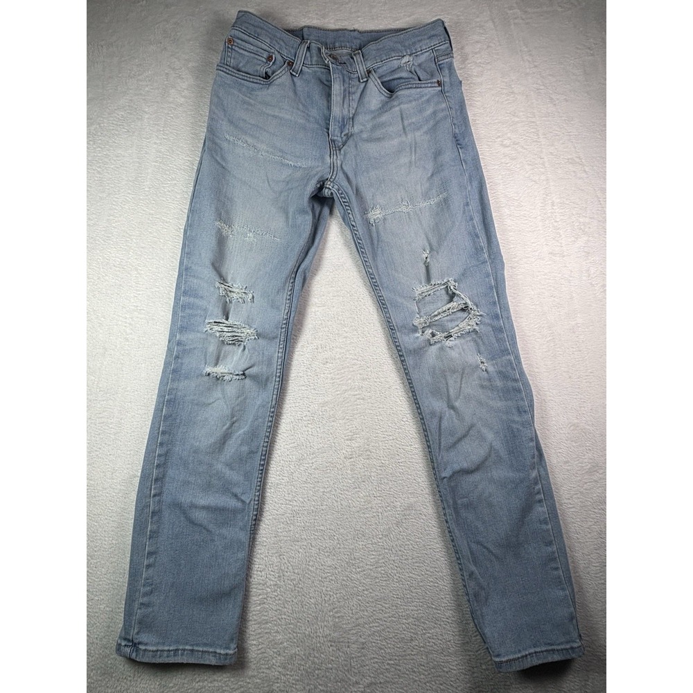 Levi 511 Slim Fit Jeans 31x30 Light Blue Wash Distressed Ripped Denim Mens